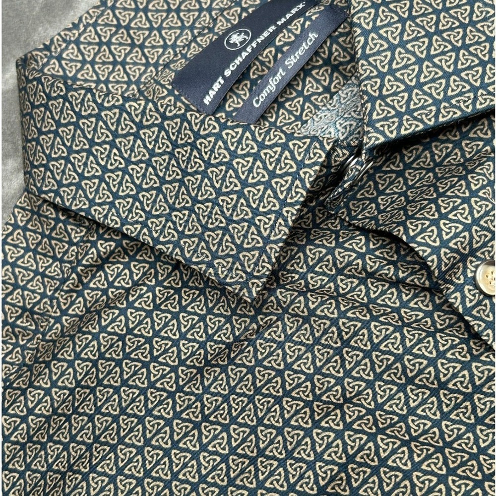 Hart Schaffner Marx Button Snap Shirt Mens L Blue Celtic Knot‎ Comfort Stretch